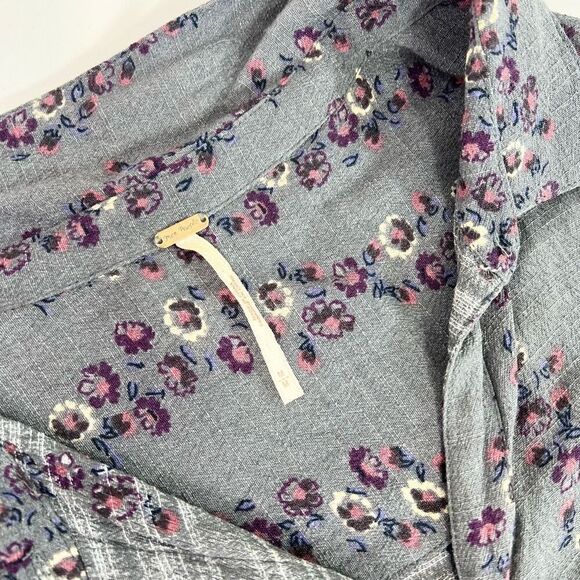 Free People Shirt Dress Womens Medium Gray Floral Long Sleeve Button Up - Picture 2 of 12